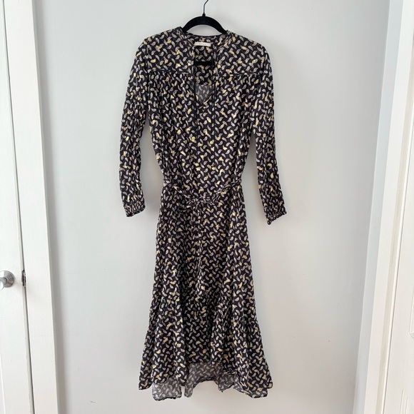 Doen Ivana Belted Printed Midi Dress Wrap High-Low Prairie Boho Cottagecote - Picture 3 of 9
